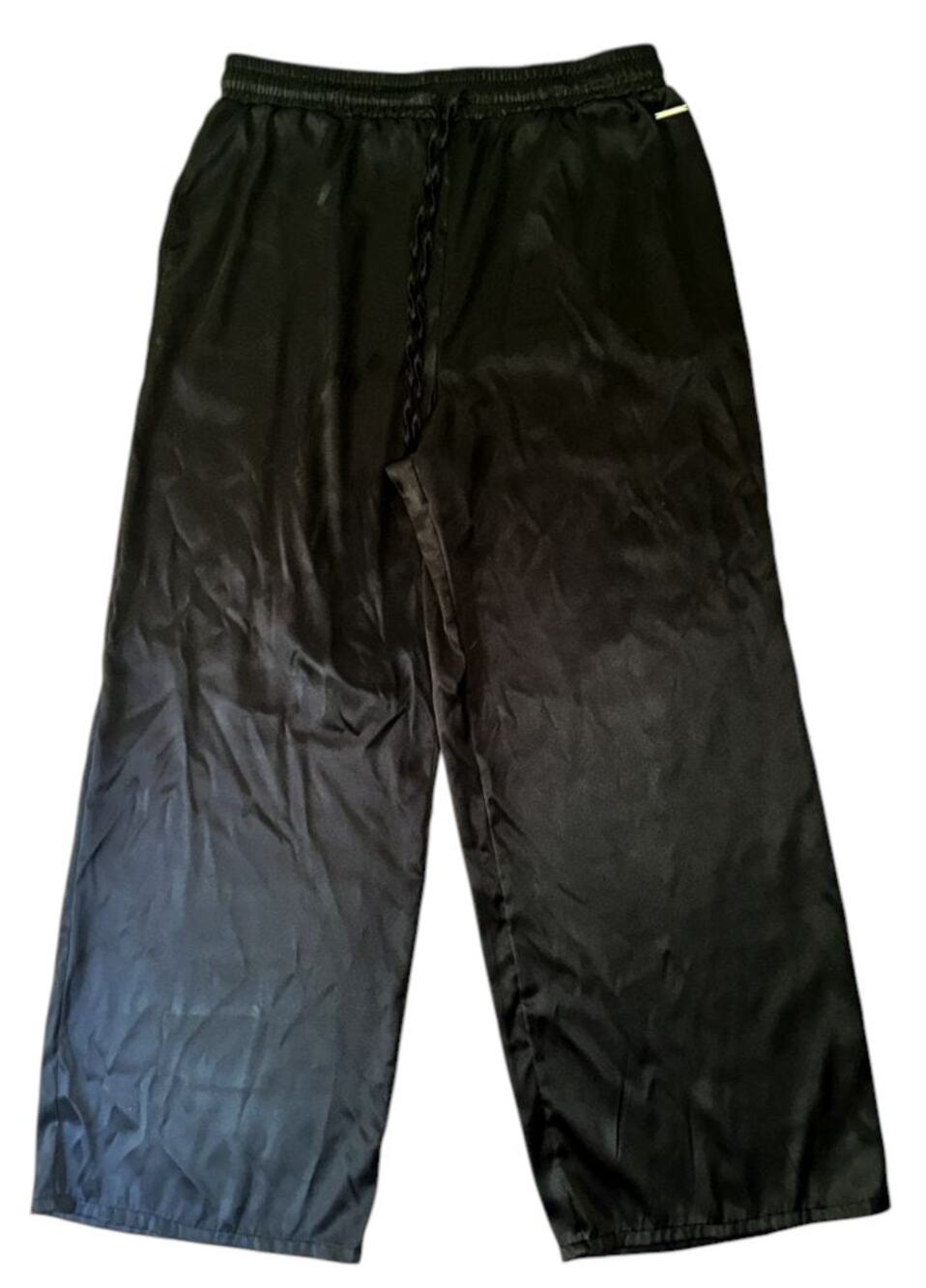 BCBGMAXAZRIA Black Satin-Trim Wide-Leg Pajama Lounge Pants Large